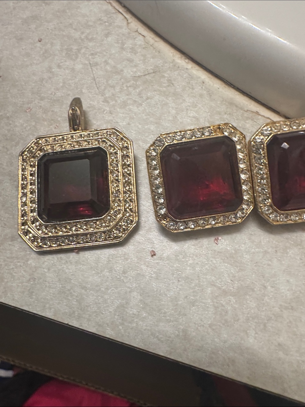 Hobie Gold-Tone Earrings with Deep Ruby Square Stones